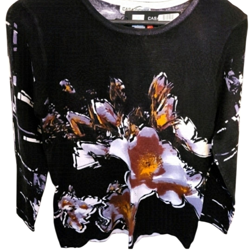 CASA DONNA Floral Design 3/4 Sleeve Sweater Size Medium NWT